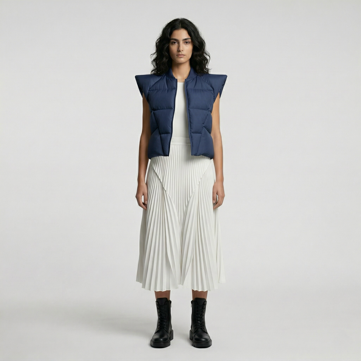 Structured Shoulder Cropped Puffer Vest