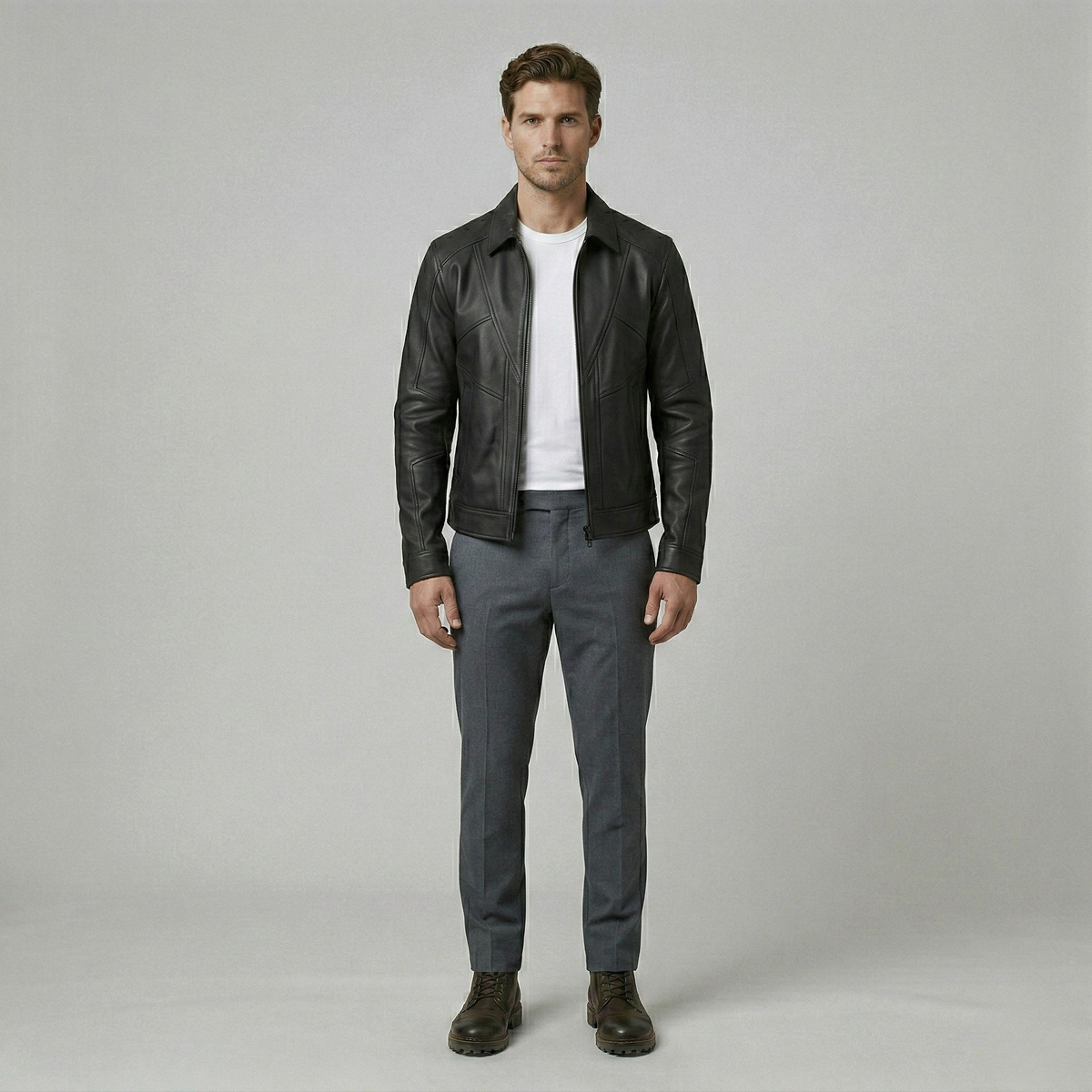 Refined Leather Zip Jacket